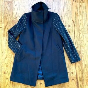 ZARA WOMEN size Large navy studded-sleeve, cowl-neck detail coat $30